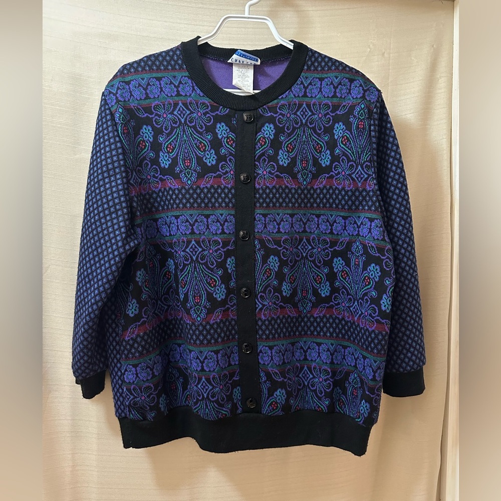 Chaps Women's Button-Front Crewneck Sweater - Navy & Purple